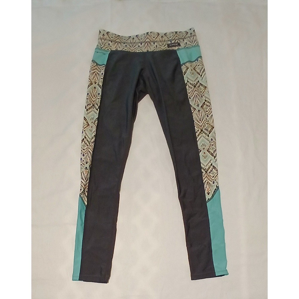 Dakine Athletic Yoga Leggings Small Gray Teal Aztec Print Activewear Workout GUC